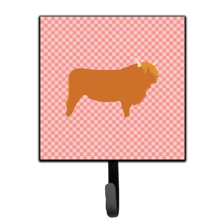 Carolines Treasures Highland Cow Pink Check Leash or Key Holder BB7820SH4